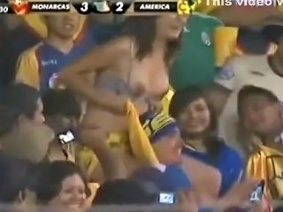 Sexy Soccer Fan Flashes Fans By Accident